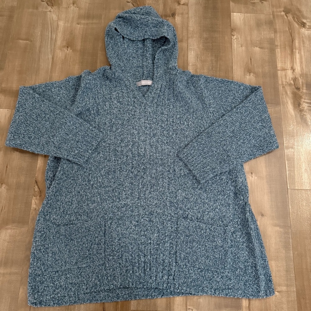 Modern Soul Sweaters Pullover‎ Hood Boucle Knit 2XL Blue Pockets V-Neck
